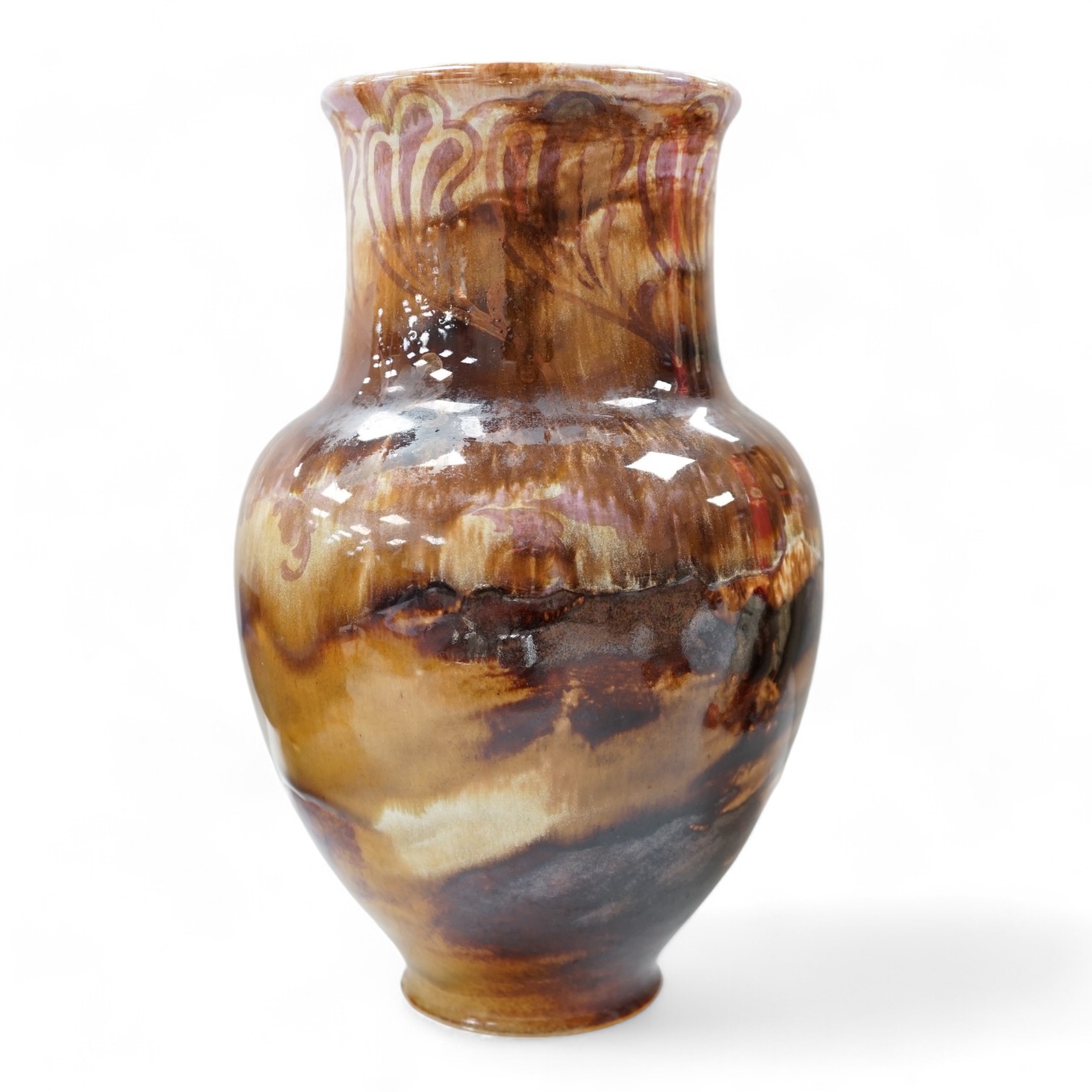 An experimental Doulton Lambeth vase with lustre effects, possibly by John Huskinson - Ex Richard Dennis Exhibition, 27cm tall. Condition - good